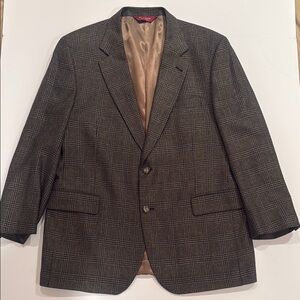 Jos. A. Bank Brown Plaid Blazer Silk Wool Blend Size 44R 2 Button Blazer